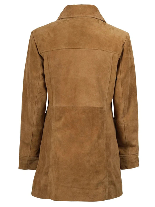 Kandis Womens Brown Suede Car Coat - Vox Leather