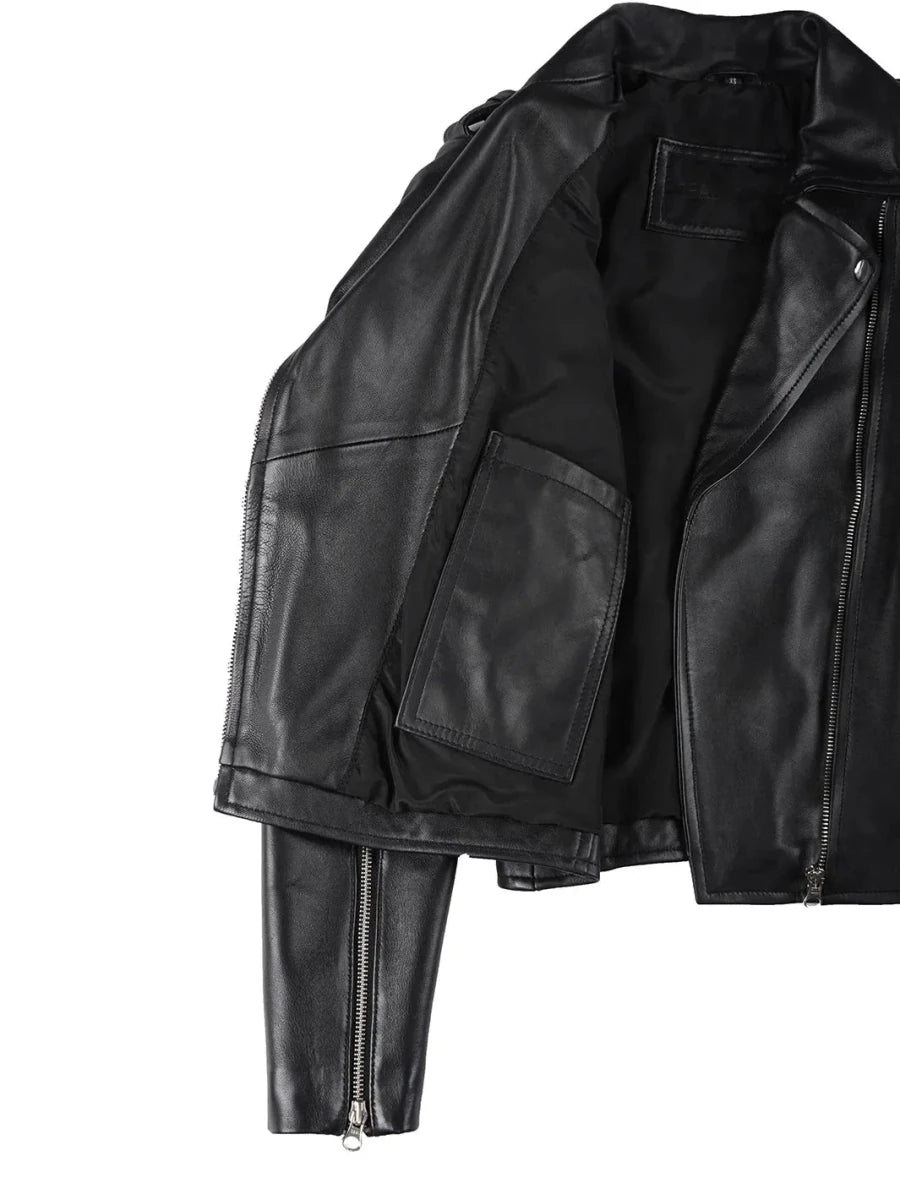 Kirsten Women's Black Asymmetrical Leather Motorcycle Jacket - Vox Leather