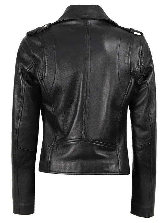 Kirsten Women's Black Asymmetrical Leather Motorcycle Jacket - Vox Leather