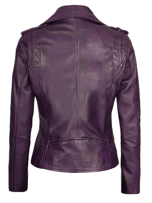 Kirsten Women's Purple Asymmetrical Motorcycle Leather Jacket - Vox Leather