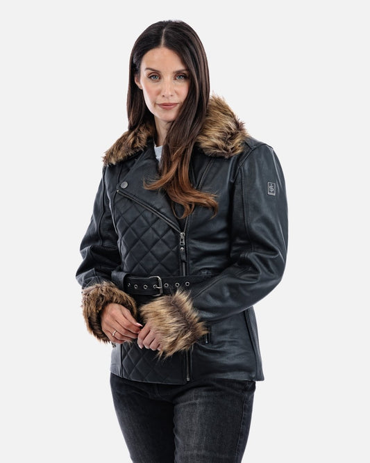 Lancer Ladies Black Leather Motorcycle Jacket - Vox Leather