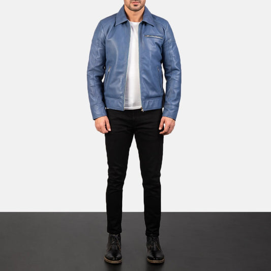 Lavendard Blue Leather Biker Jacket - Vox Leather