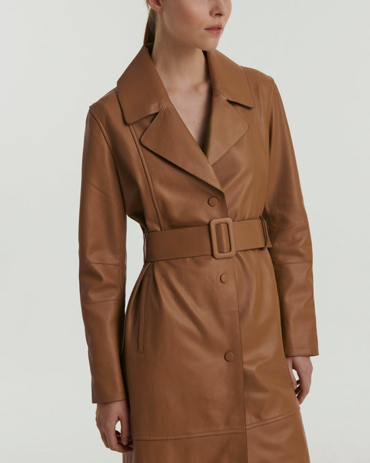 Long Lamb Leather Trench Coat - Vox Leather