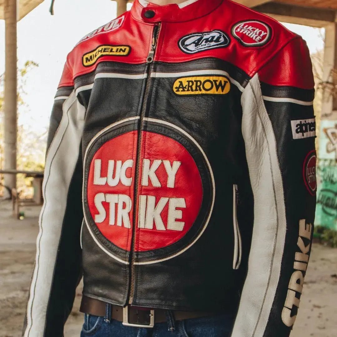 Lucky Strike Leather Jacket - Black & Red - Vox Leather