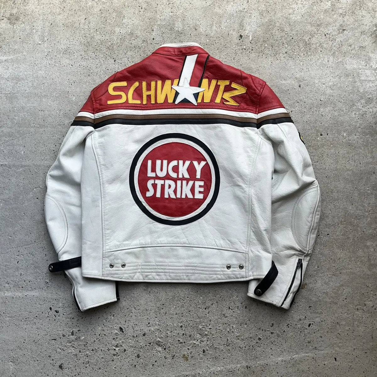 Lucky Strike Red & White Leather Jacket - Vox Leather
