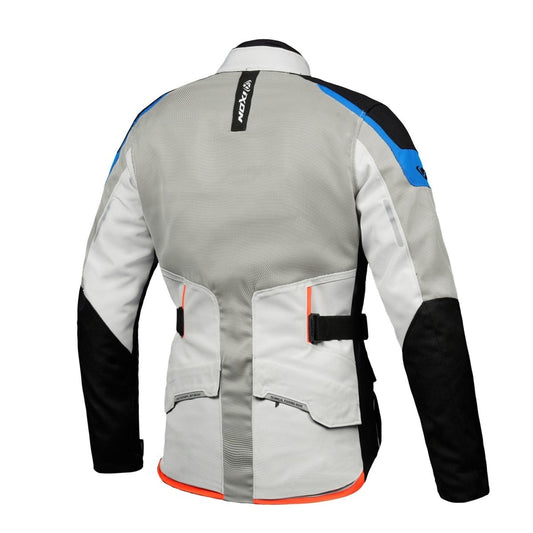 M-Njord - Adventure Touring Jacket (Light Grey / Blue/ Neon Red) - Vox Leather