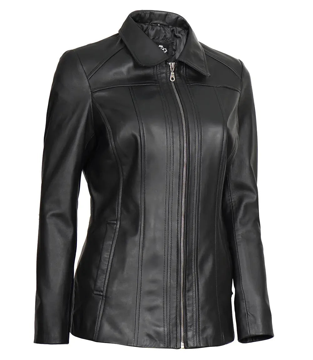 Marsha Women's Leather Black Car Coat - Vox Leather