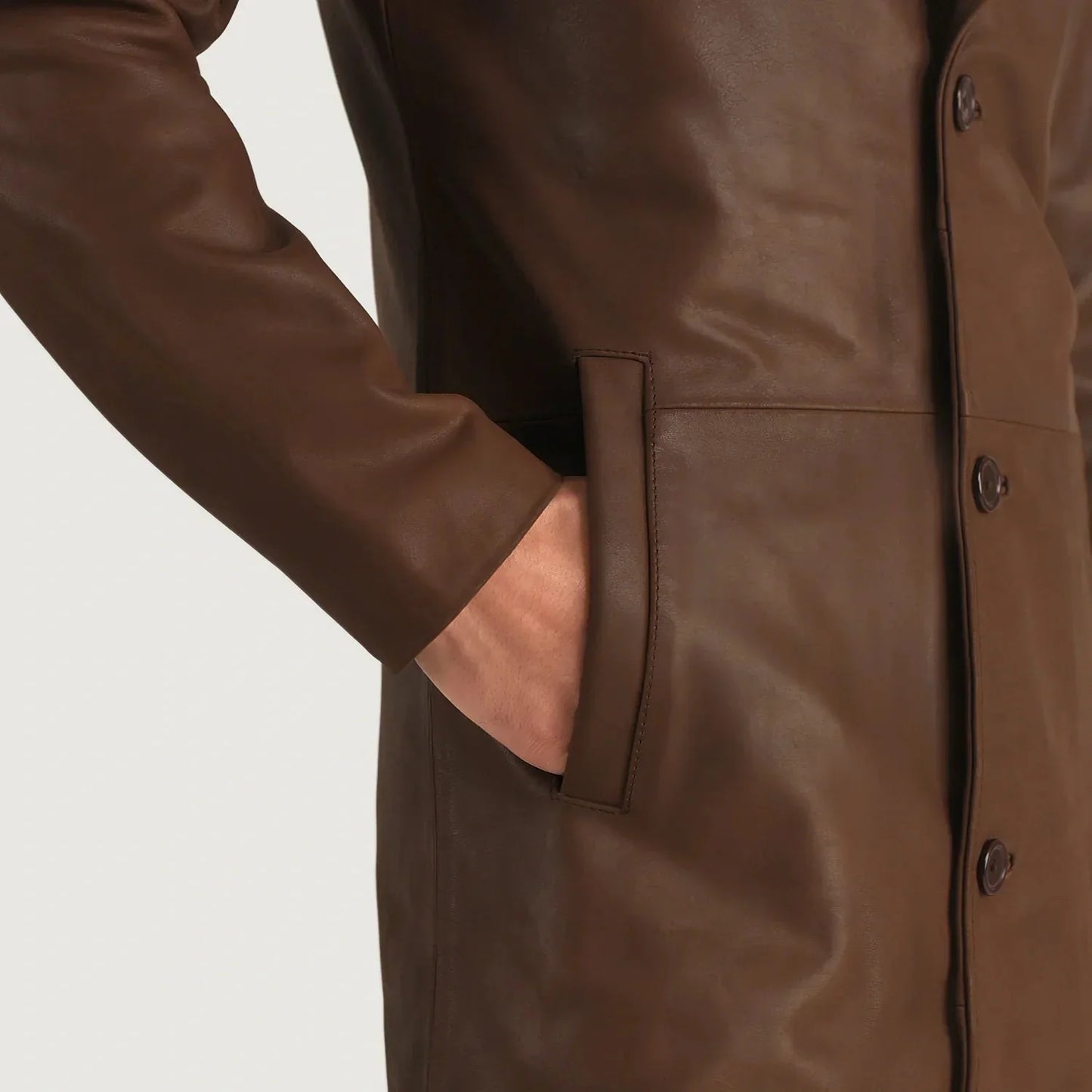 Mateo Brown Leather Single Breasted Coat - Rare Leather