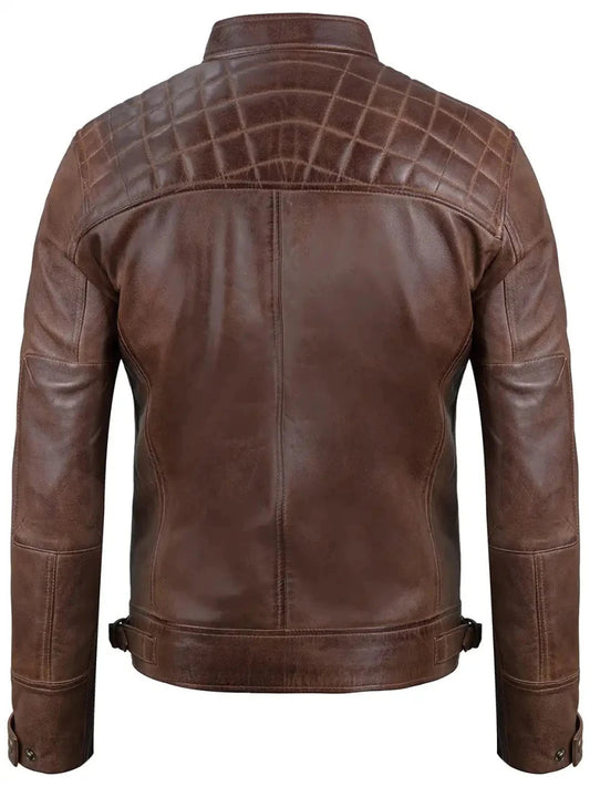 Men Chocolate Brown Cafe Racer Real Leather Jacket - Vox Leather