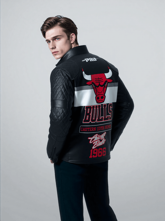 Men NBA Chicago Bulls Moto Jacket - Rare Leather Order Now !!