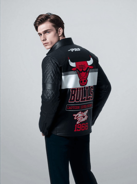 Men NBA Chicago Bulls Moto Jacket - Vox Leather
