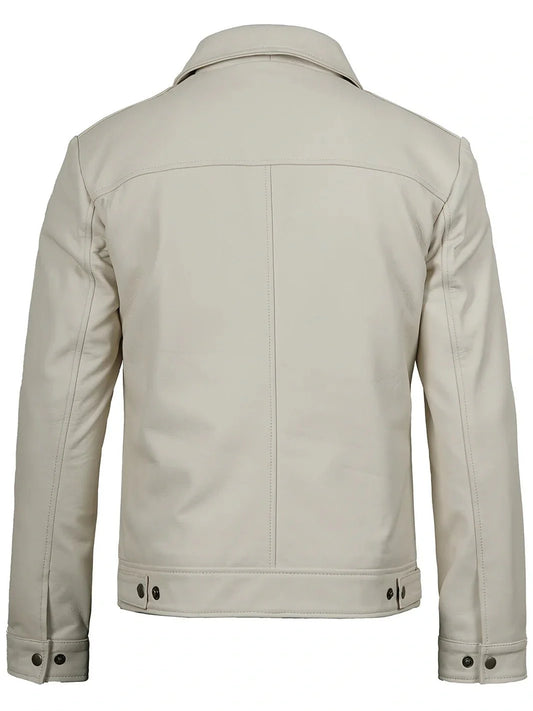 Men Off White Real Leather Harrington Jacket - Rare Leather