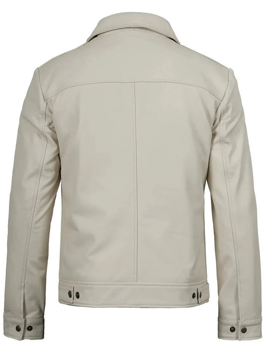 Men Off White Real Leather Harrington Jacket - Vox Leather