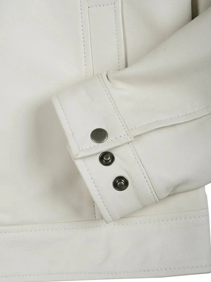 Men Off White Real Leather Harrington Jacket - Vox Leather