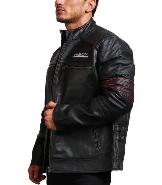 Men Sword Black Cowhide Leather Jacket - Rare Leather
