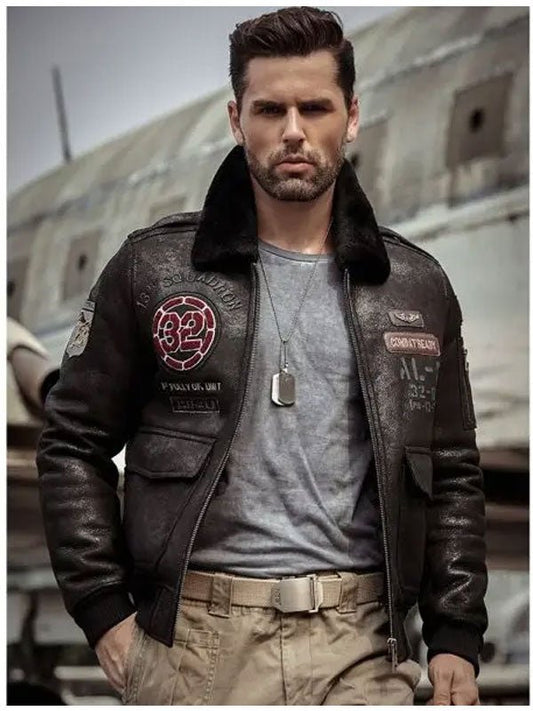 Mens Airforce Flight Coat Embroidered Jacket - Rare Leather