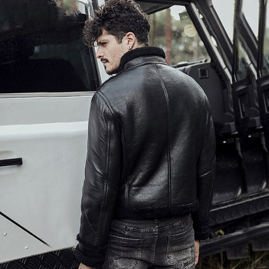 Men's B3 RAF Black Sheepskin Motorcycle Leather Shearling Jacket - Vox Leather