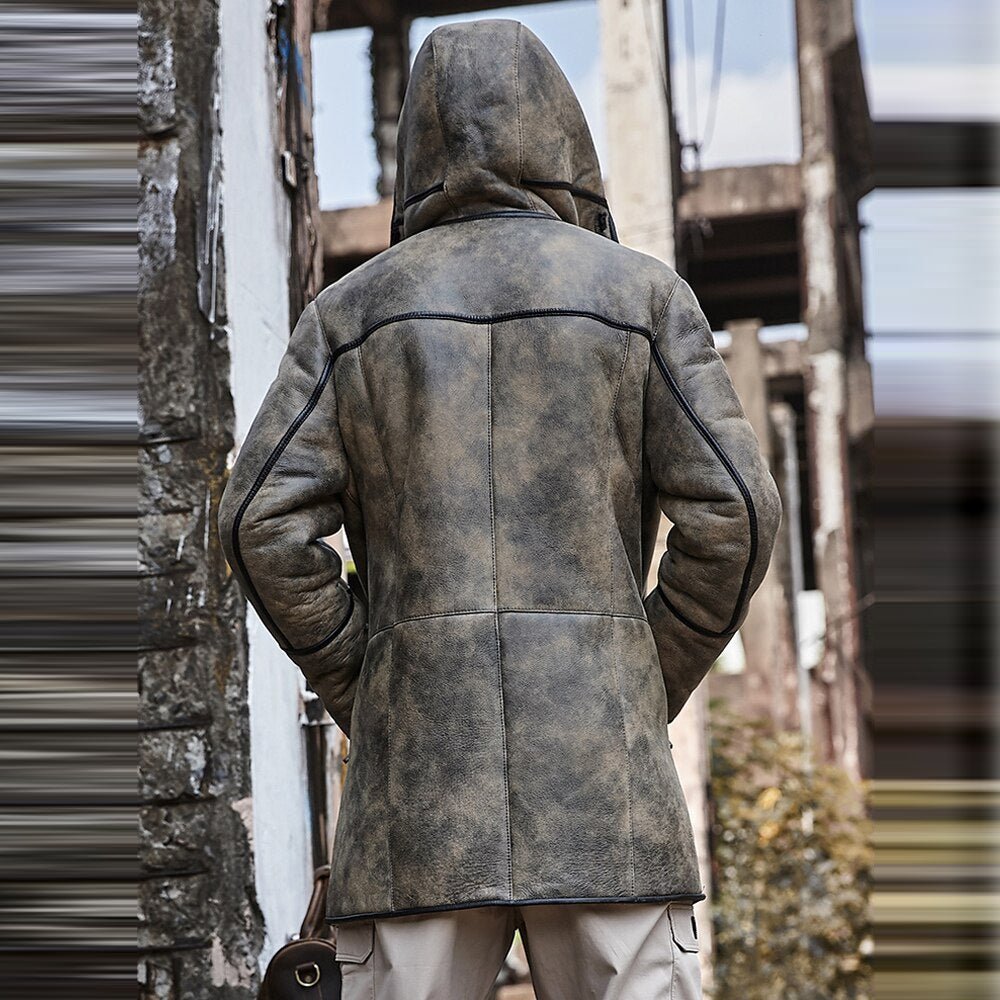 Men's B7 Hooded RAF Aviator Sheepskin Flying Fur Shearling Jacket Coat - Vox Leather