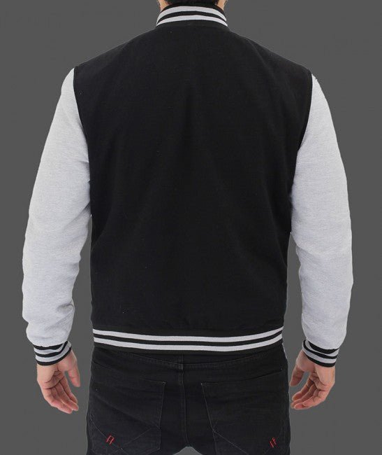 Men's Baseball Black and Grey Letterman Jacket - Vox Leather