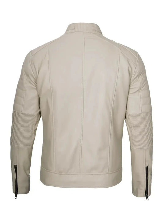 Mens Beige Cafe Racer Style Leather Jacket - Vox Leather