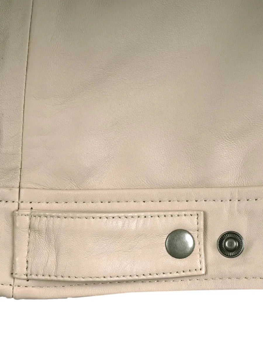Men's Beige Real Leather Harrington Jacket - Vox Leather