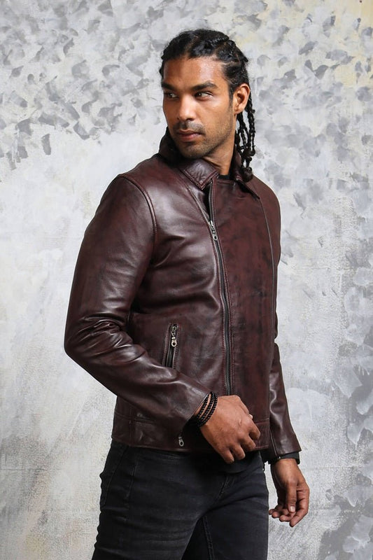 Men's Biker Brown Leather Jacket - Rare Leather