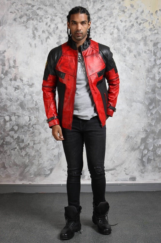 Men's Biker Red and Black Leather Jacket - Vox Leather