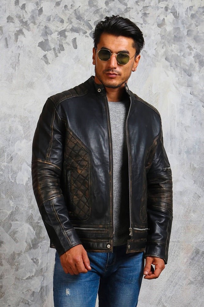 Men's Biker Skull Leather Jacket - Rare Leather