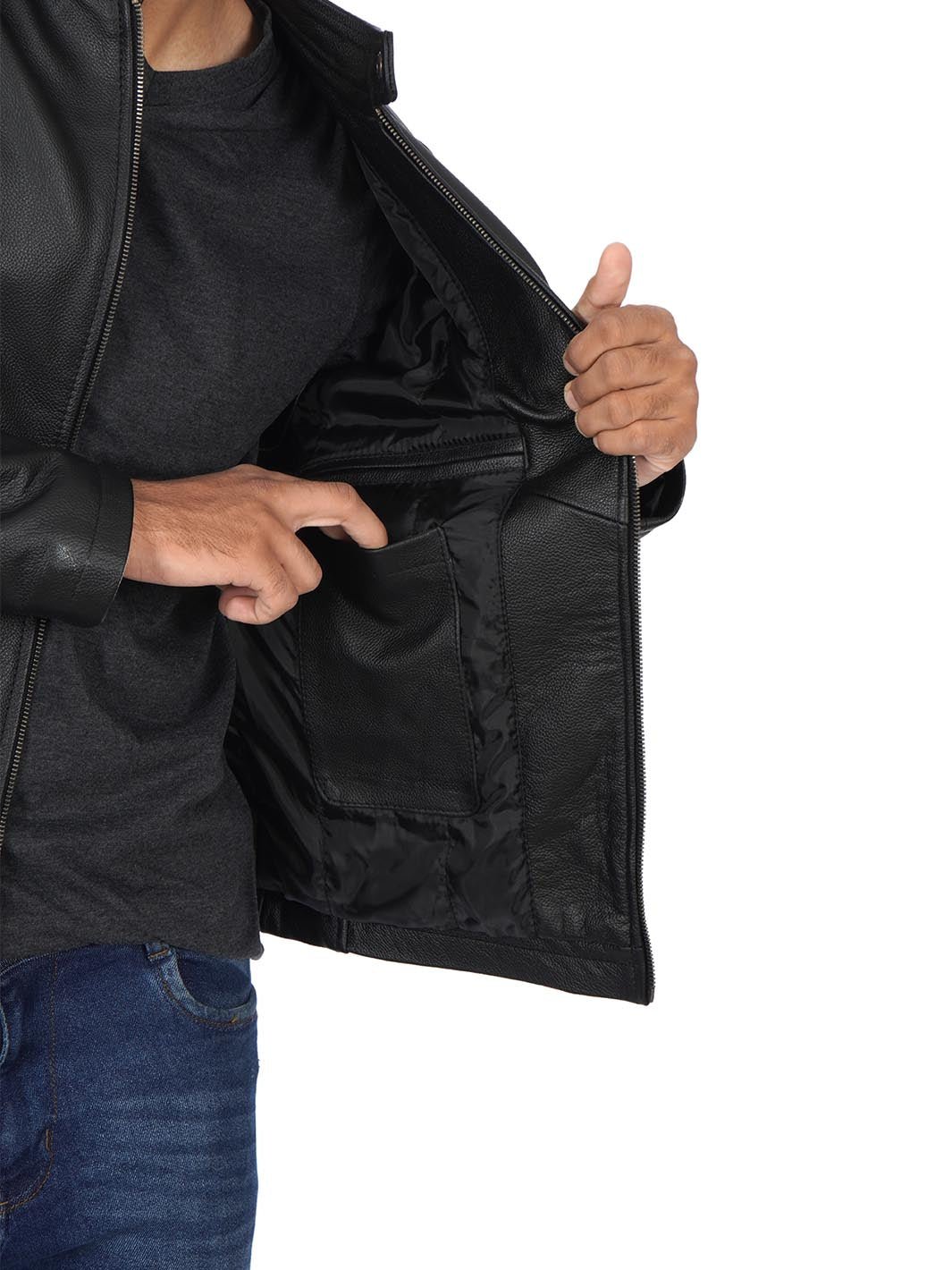 Men's Black Cow Hide Leather Cafe Racer Jacket - Rare Leather