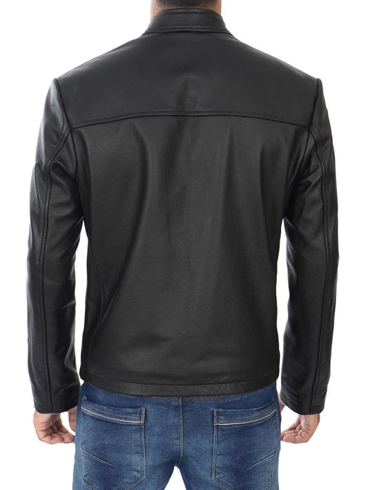 Men's Black Cow Hide Leather Cafe Racer Jacket - Vox Leather