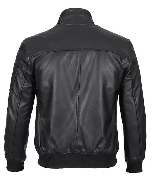 Mens Black Real Cowhide Leather Bomber Jacket - Vox Leather
