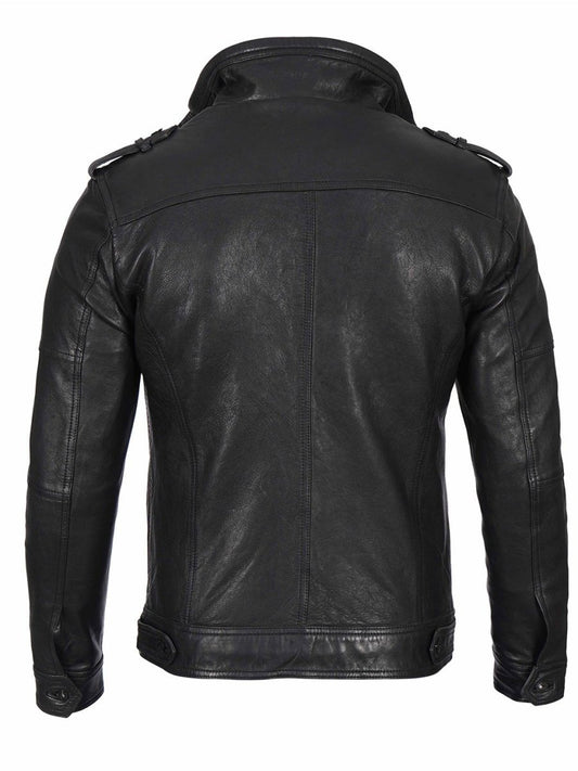 Mens Black Waxed Cafe Racer Leather Jacket - Vox Leather