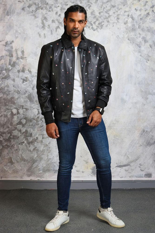 Men's Bomber Leather Jacket in Black "Good Times" - Rare Leather