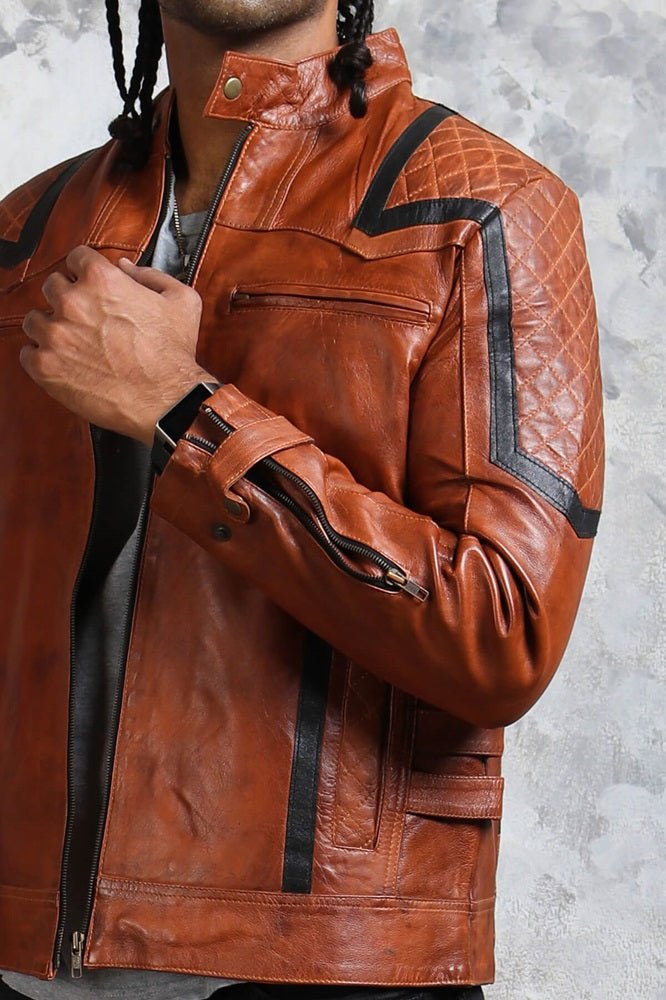Men's Brown Leather Biker Jacket - Rare Leather
