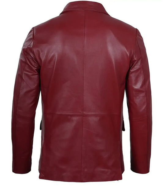 Men's Burgundy Real Leather Blazer - Vox Leather