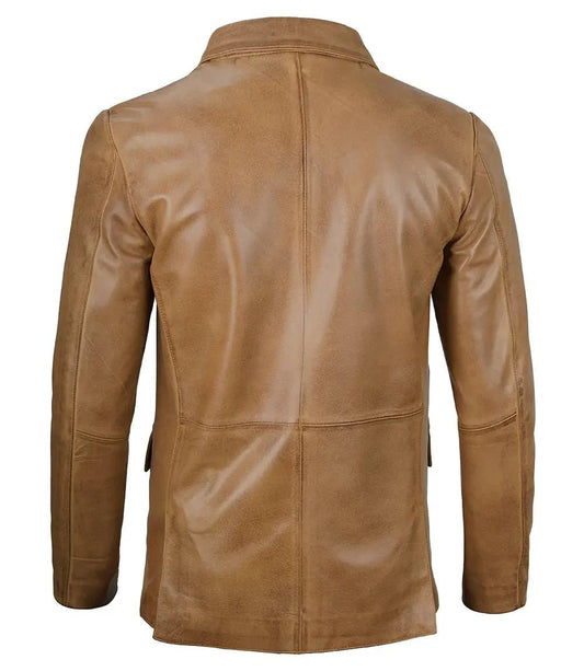 Mens Camel Brown Leather Blazer Jacket - Vox Leather