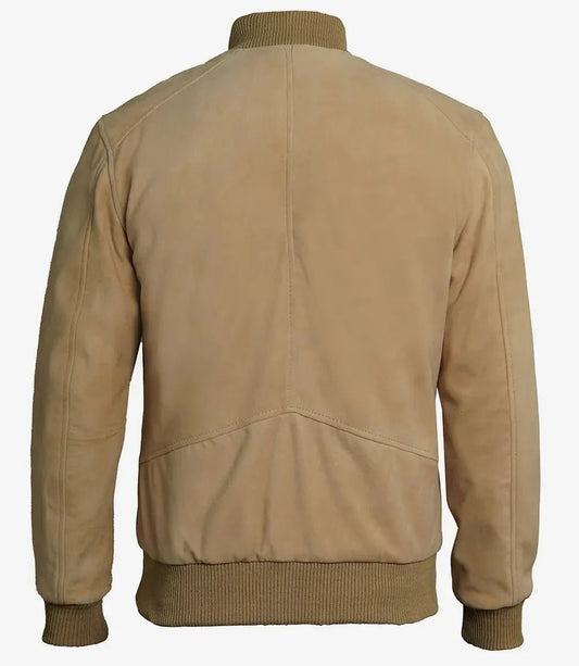 Men's Camel Brown Suede Bomber Jacket - Vox Leather