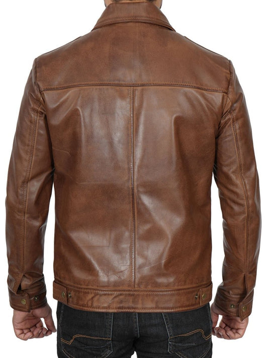Mens Chocolate Brown Harrington Leather Jacket - Vox Leather
