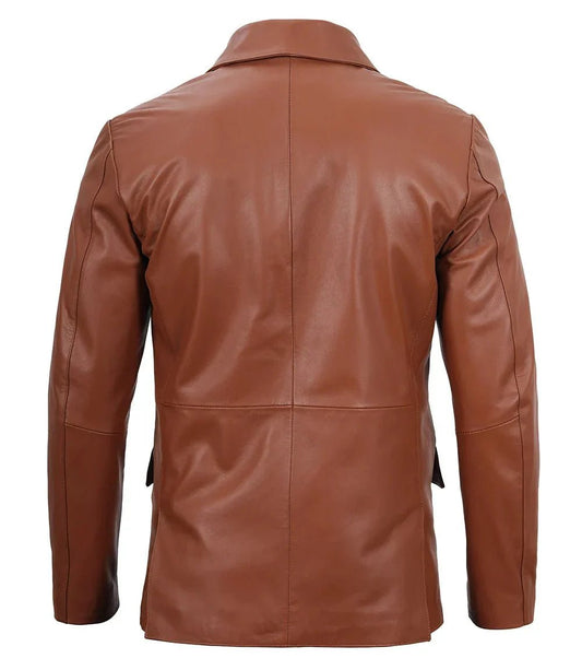 Mens Cognac Brown Real Leather Blazer - Vox Leather