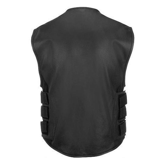 Men's Commando Style Motorcycle Leather Vest - Vox Leather