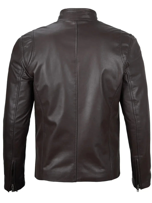 Men's Dark Brown Cafe Racer Leather Jacket - Vox Leather