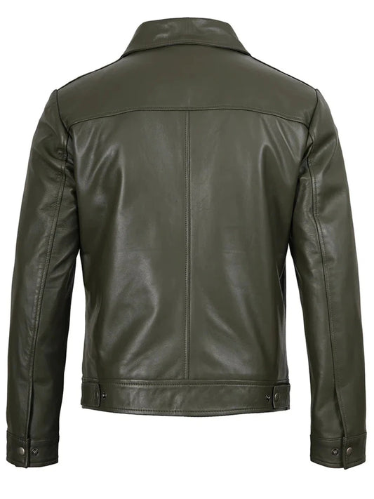 Men's Dark Green Harrington Leather Jacket - Vox Leather