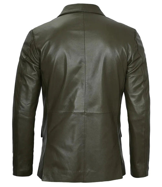 Men's Dark Green Real Leather Blazer - Vox Leather