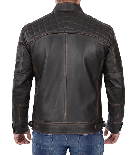 Men's Distressed Brown Cafe Racer Leather Jacket - Vox Leather