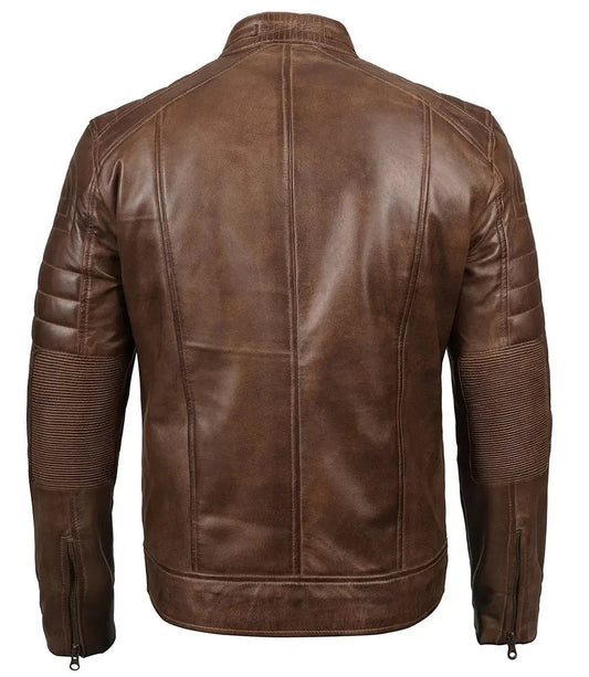 Men's Distressed Coffee Brown Leather Cafe Racer Jacket - Vox Leather
