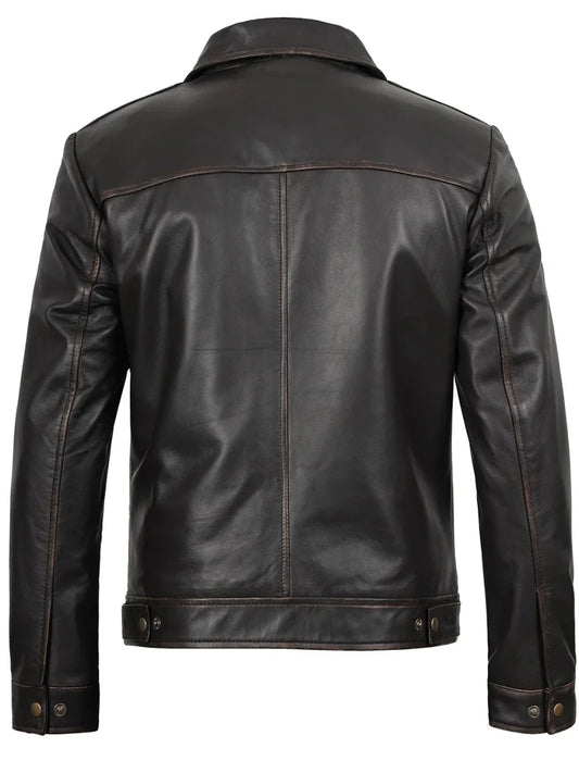 Mens Distressed Dark Brown Motorcycle Leather Jacket - Vox Leather