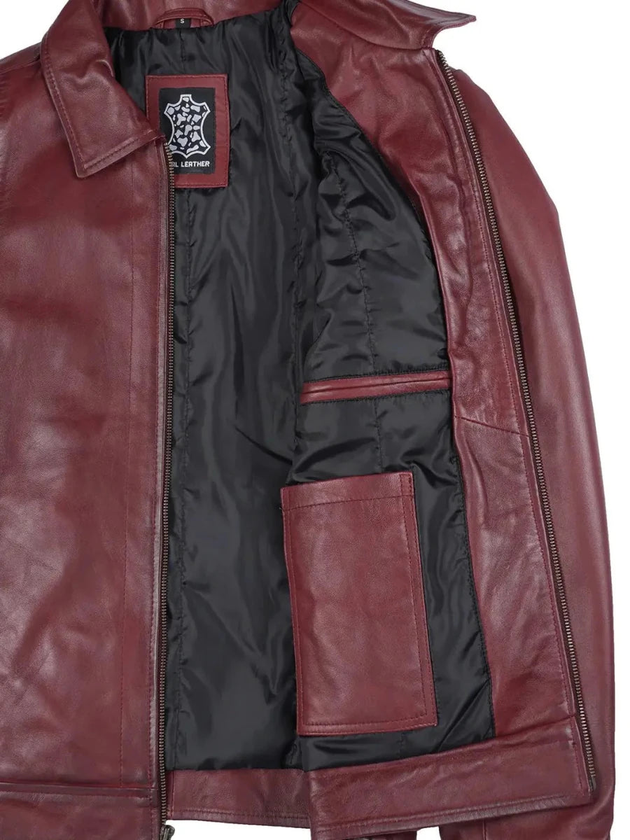 Men's Harrington Burgundy Real Leather Jacket - Vox Leather