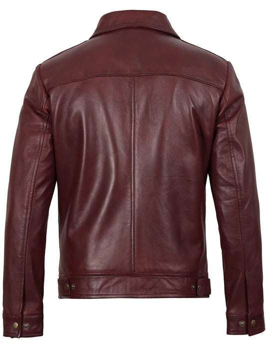 Men's Harrington Burgundy Real Leather Jacket - Vox Leather