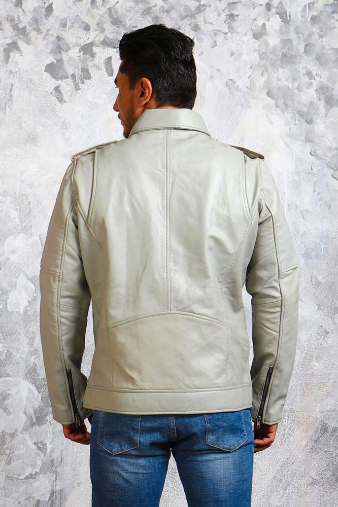 Men's Motorcycle White Leather Jacket - Rare Leather
