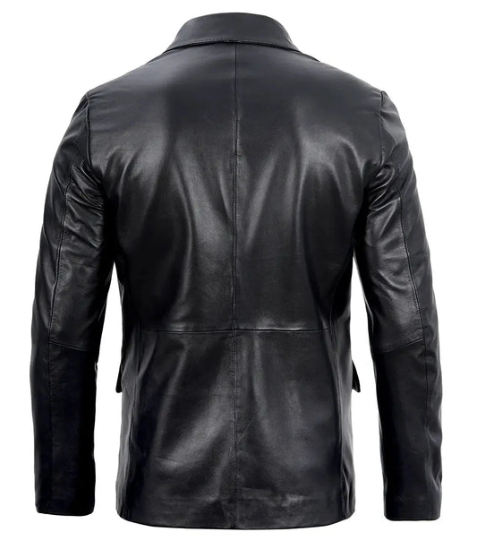 Mens Real Lambskin Black Leather Blazer - Rare Leather